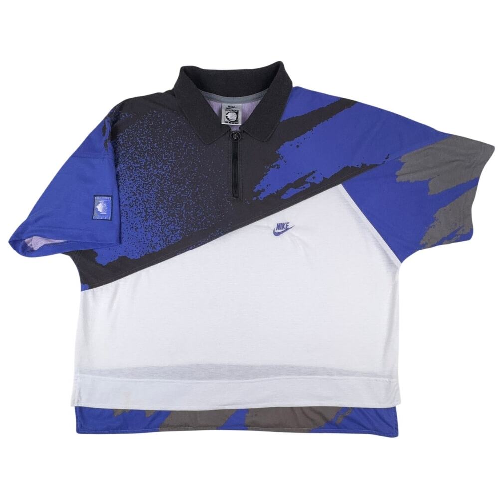 Vintage 90s Nike Challenge Court Agassi Half Zip Polo Blue White Fits L